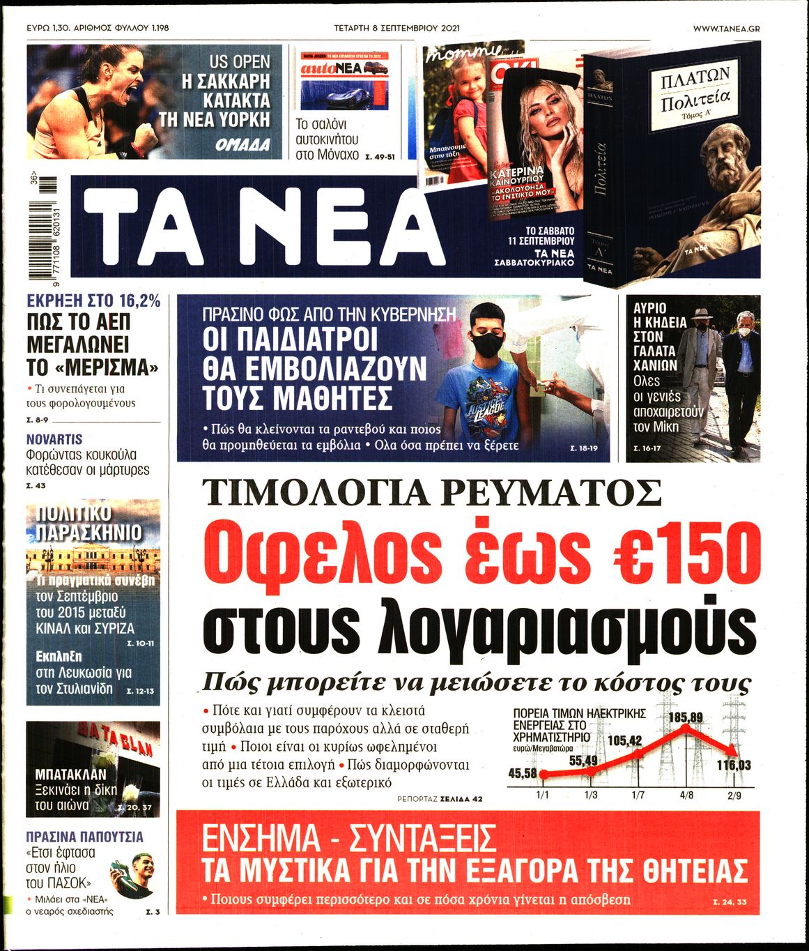 Εξώφυλο εφημερίδας ΤΑ ΝΕΑ 2021-09-08