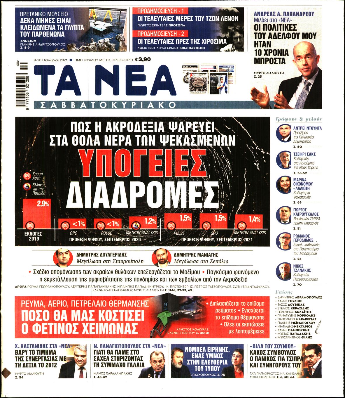 Εξώφυλο εφημερίδας ΤΑ ΝΕΑ 2021-10-09