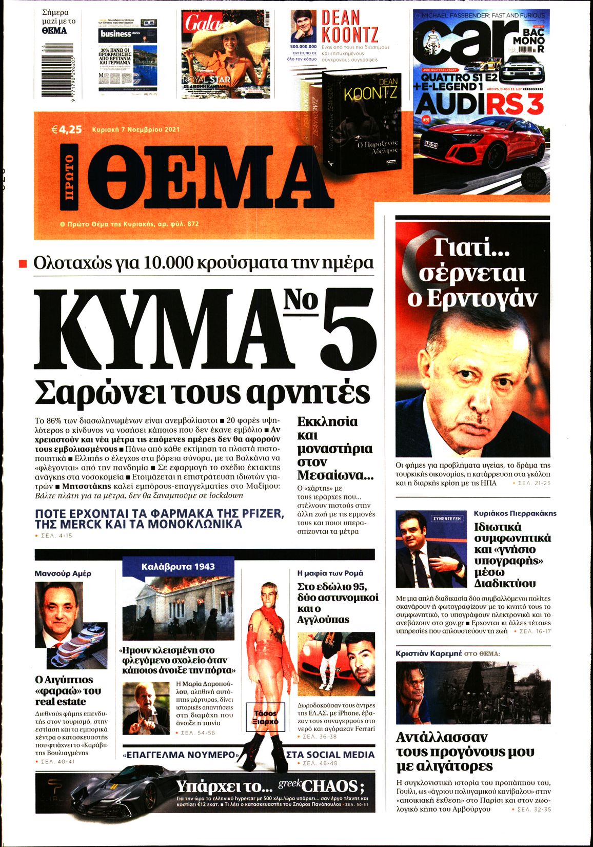 Εξώφυλο εφημερίδας ΠΡΩΤΟ ΘΕΜΑ 2021-11-07