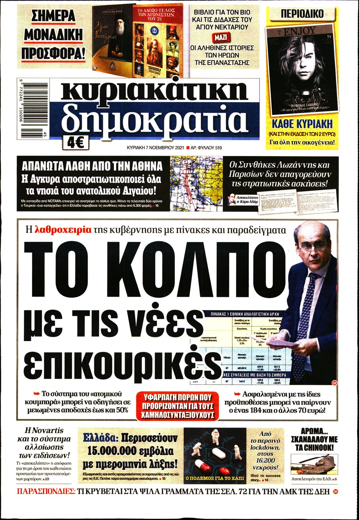 Εξώφυλο εφημερίδας ΔΗΜΟΚΡΑΤΙΑ 2021-11-07
