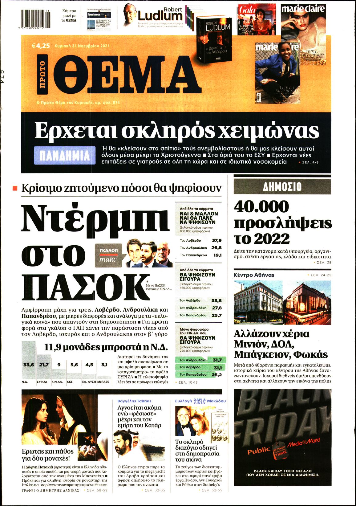 Εξώφυλο εφημερίδας ΠΡΩΤΟ ΘΕΜΑ 2021-11-21