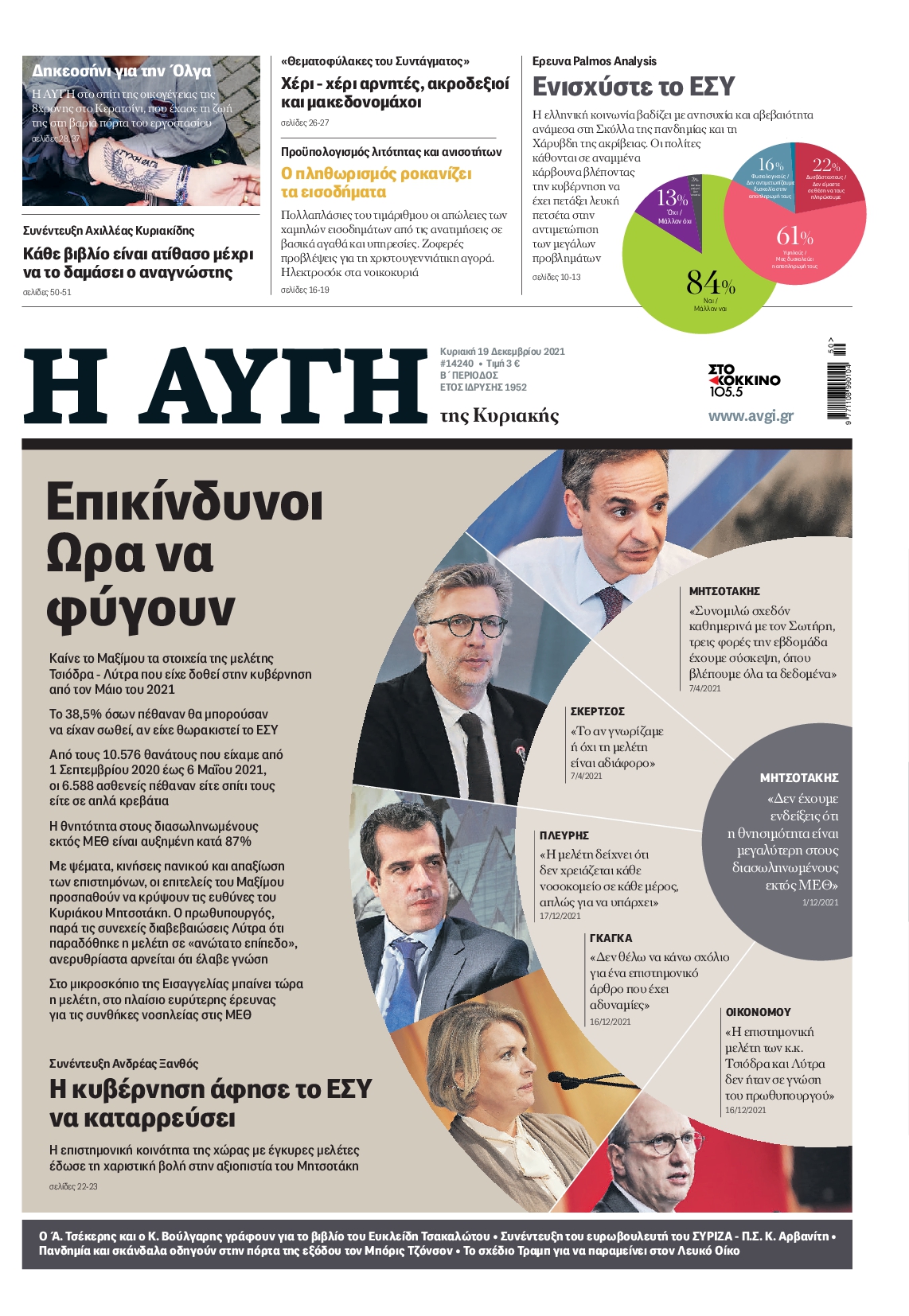Εξώφυλο εφημερίδας ΑΥΓΗ 2021-12-19