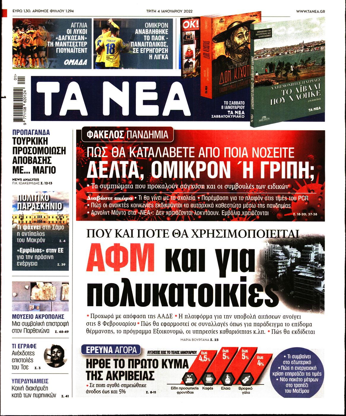 Εξώφυλο εφημερίδας ΤΑ ΝΕΑ 2022-01-04