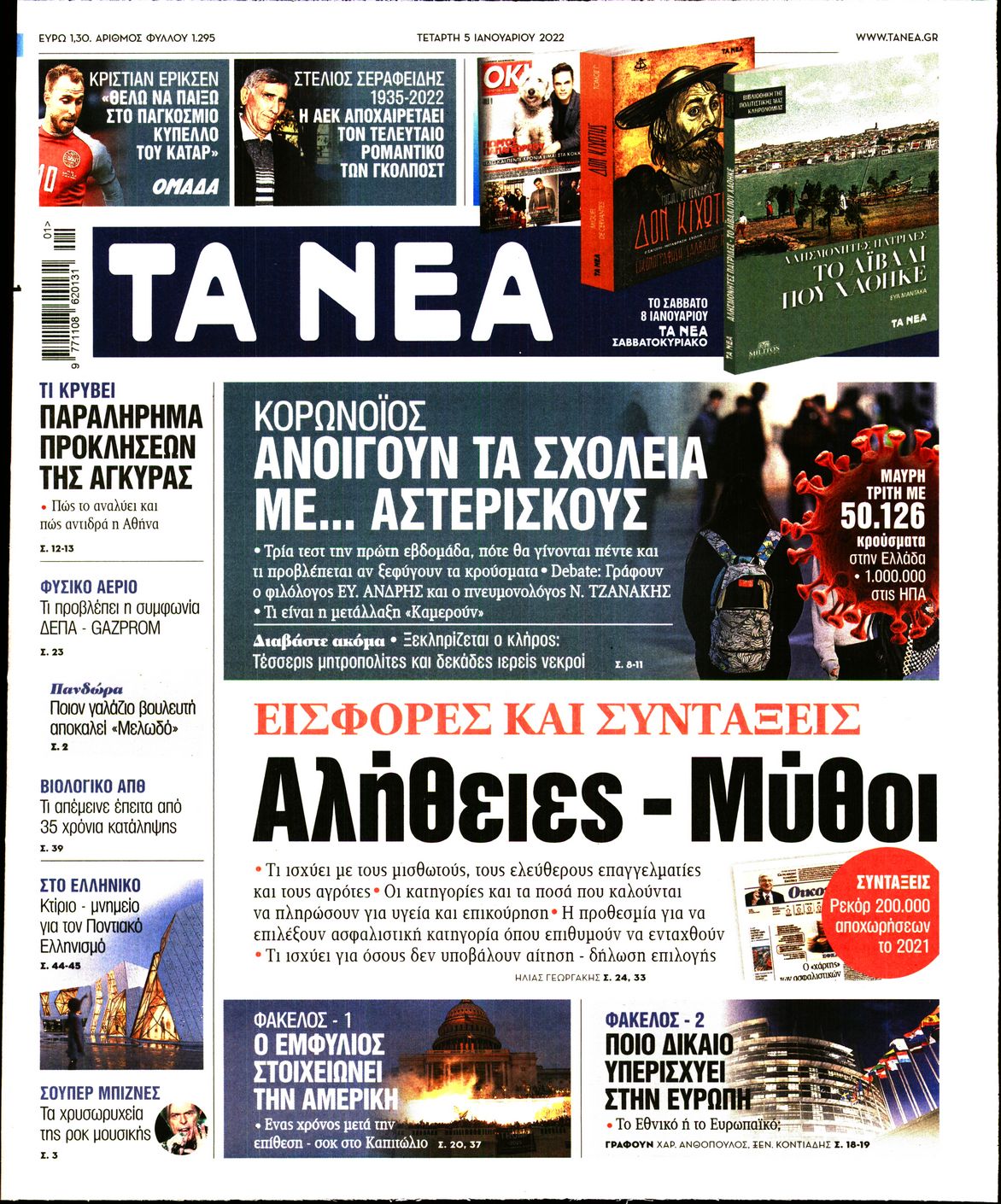 Εξώφυλο εφημερίδας ΤΑ ΝΕΑ 2022-01-05
