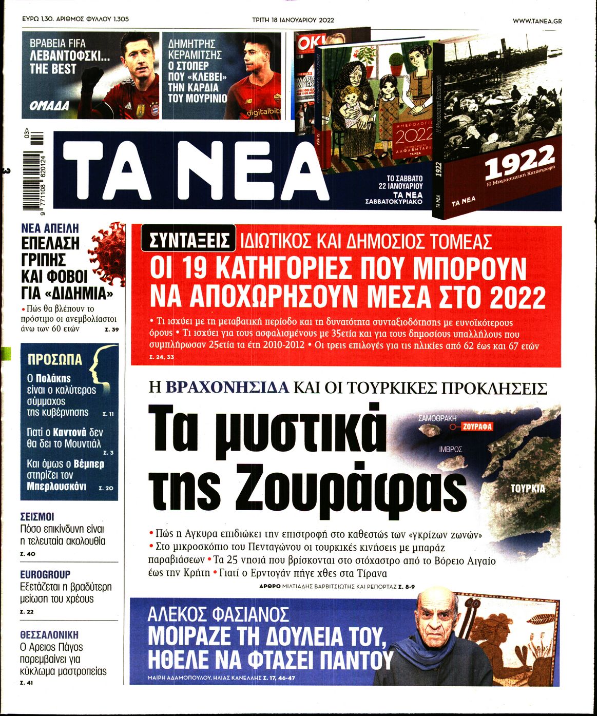 Εξώφυλο εφημερίδας ΤΑ ΝΕΑ 2022-01-18