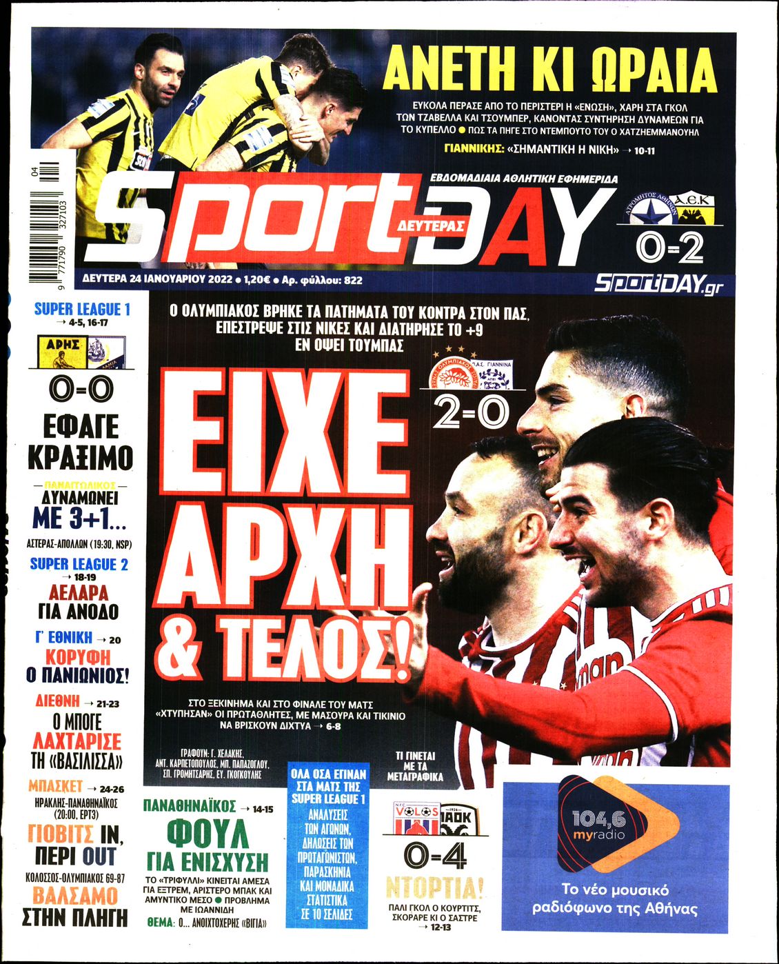 Εξώφυλο εφημερίδας SPORTDAY 2022-01-24