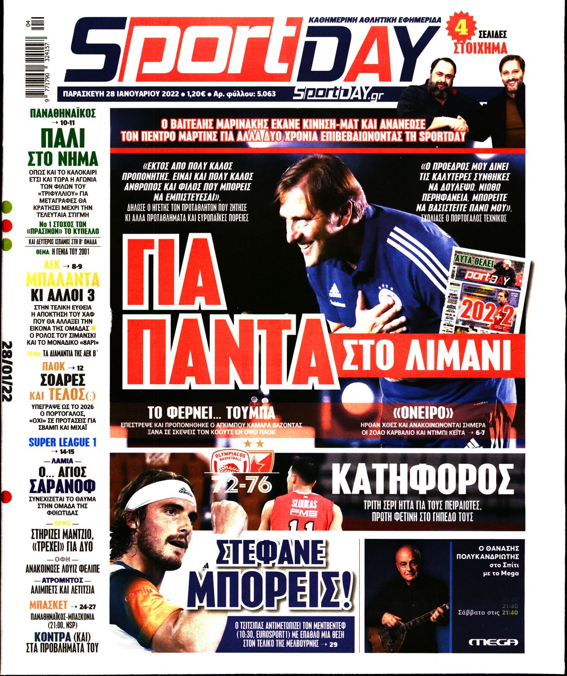 Εξώφυλο εφημερίδας SPORTDAY 2022-01-28