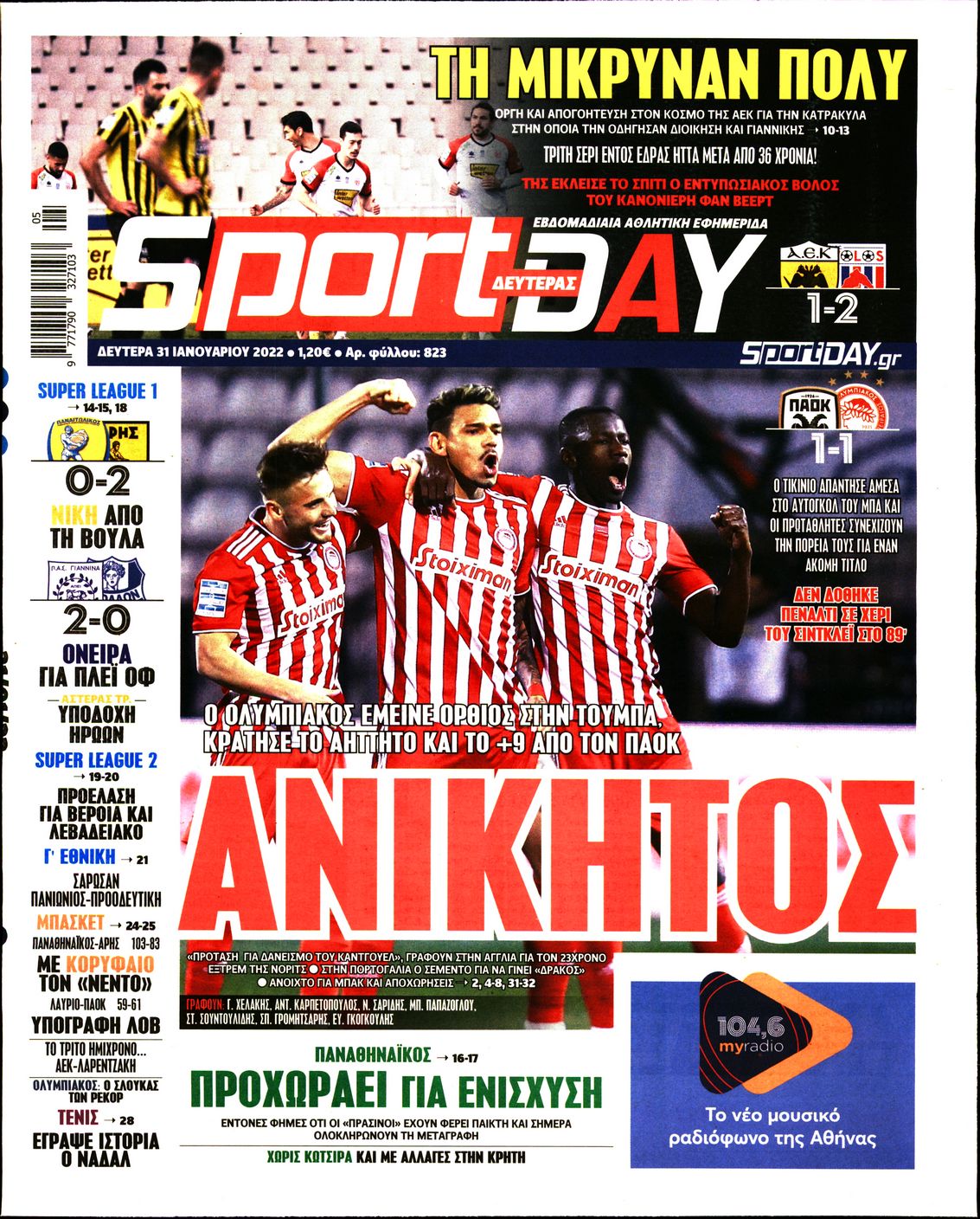 Εξώφυλο εφημερίδας SPORTDAY 2022-01-31