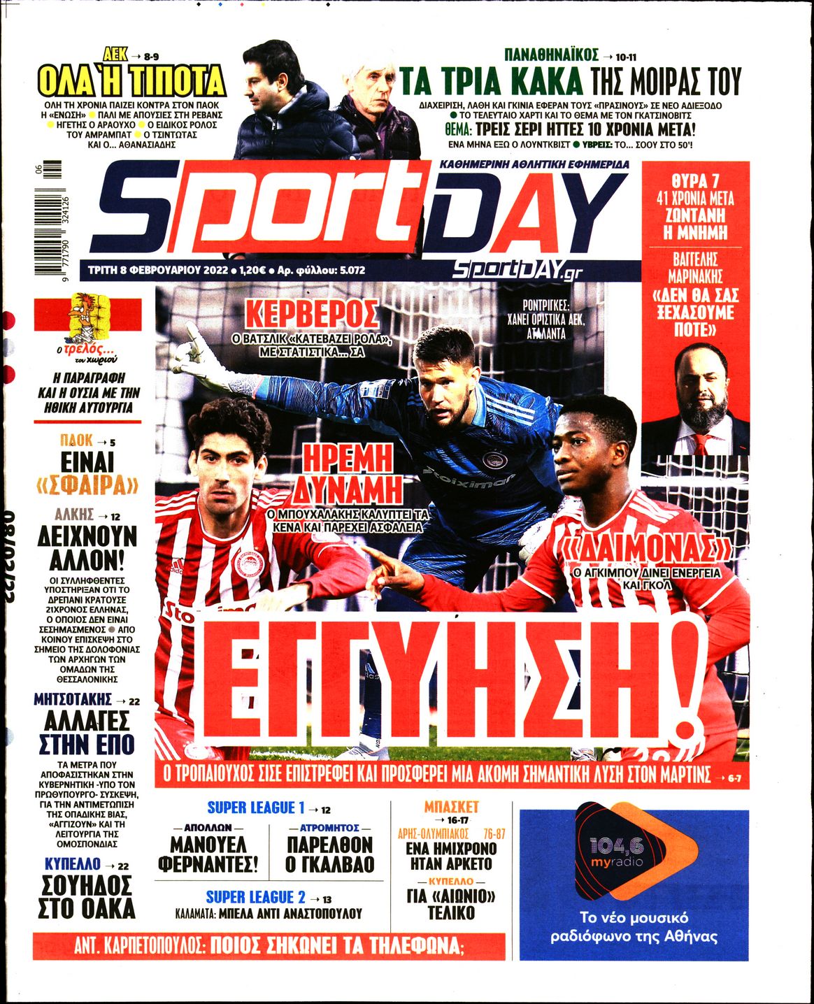 Εξώφυλο εφημερίδας SPORTDAY 2022-02-08