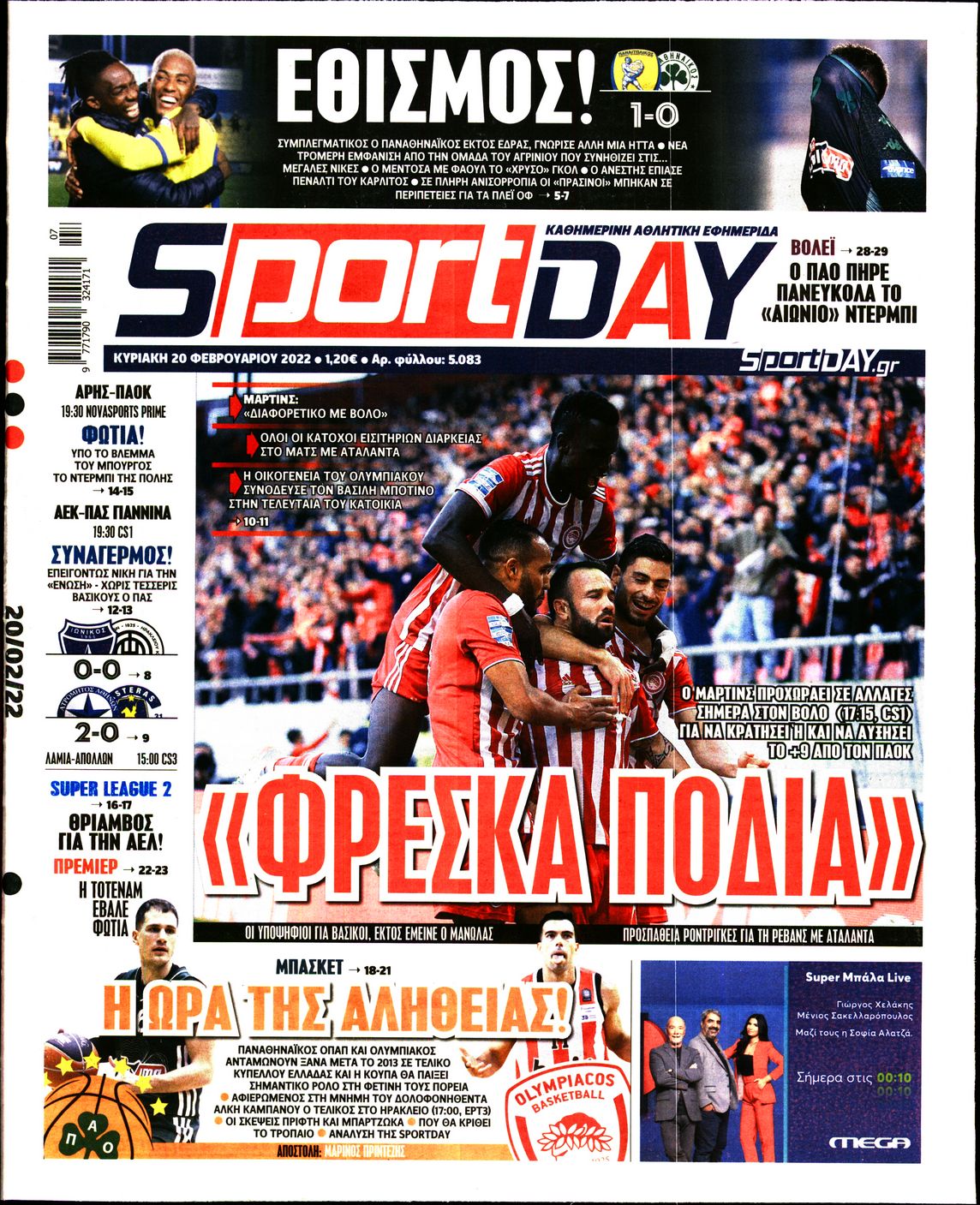 Εξώφυλο εφημερίδας SPORTDAY 2022-02-20
