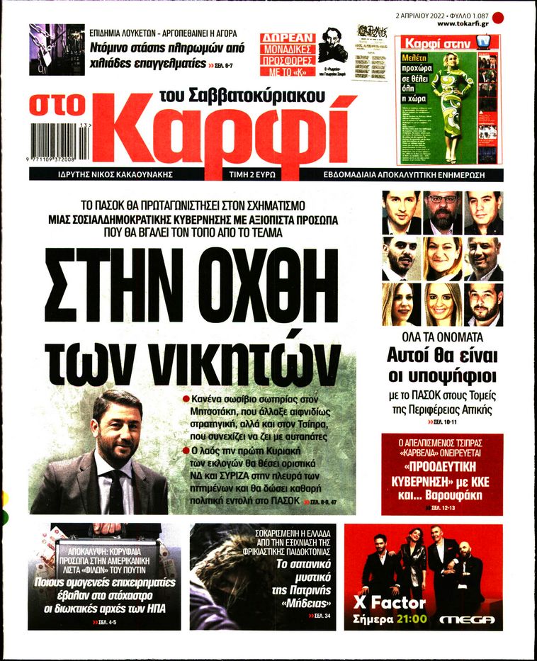 Εξώφυλο εφημερίδας ΚΑΡΦΙ 2022-04-02