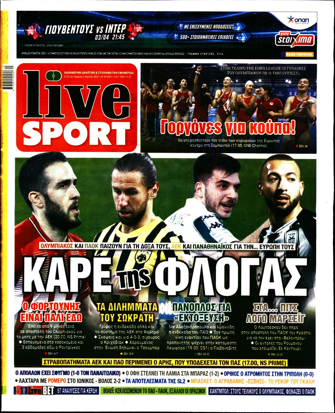 Εξώφυλο εφημερίδας LIVE SPORT 2022-04-03