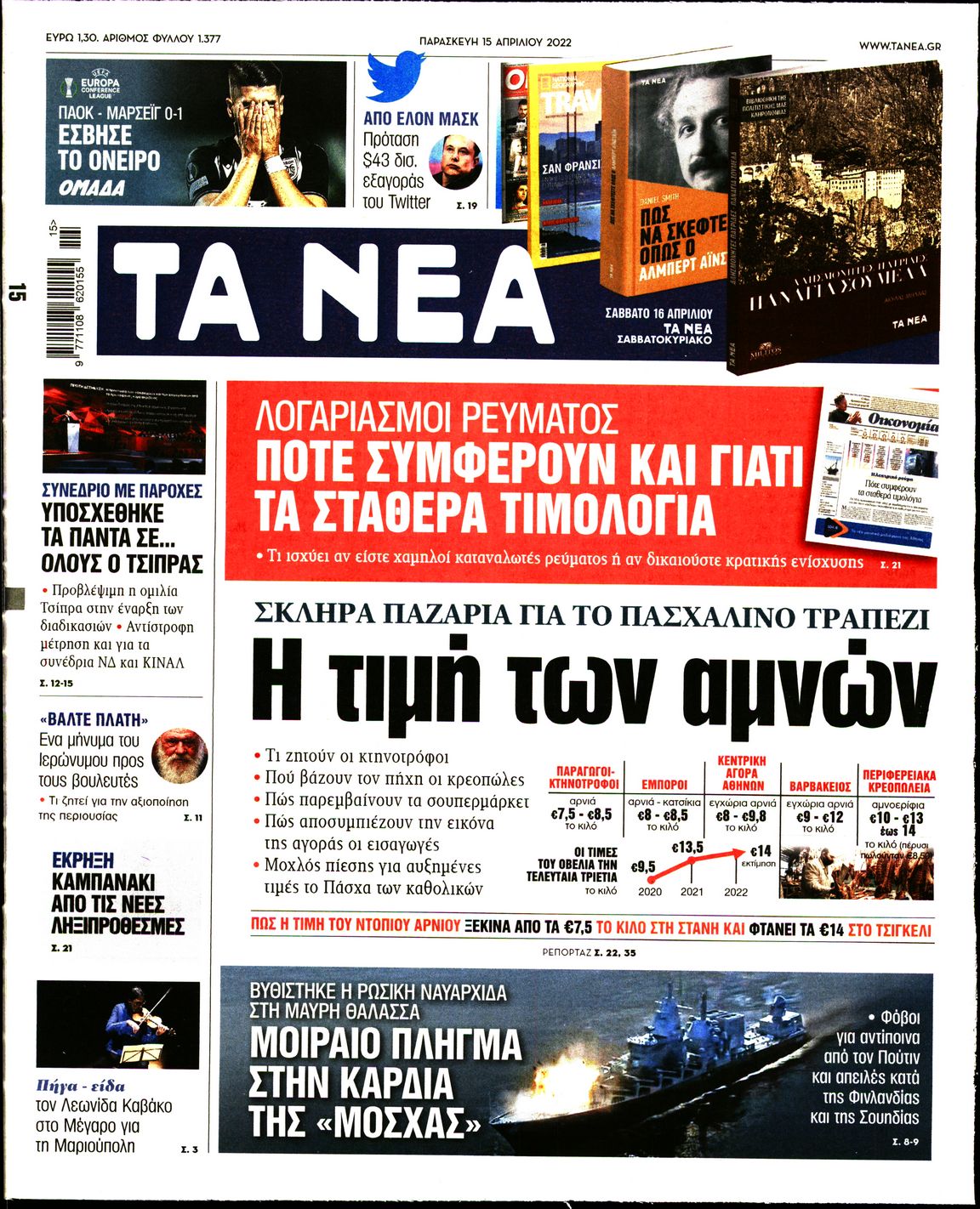 Εξώφυλο εφημερίδας ΤΑ ΝΕΑ 2022-04-15