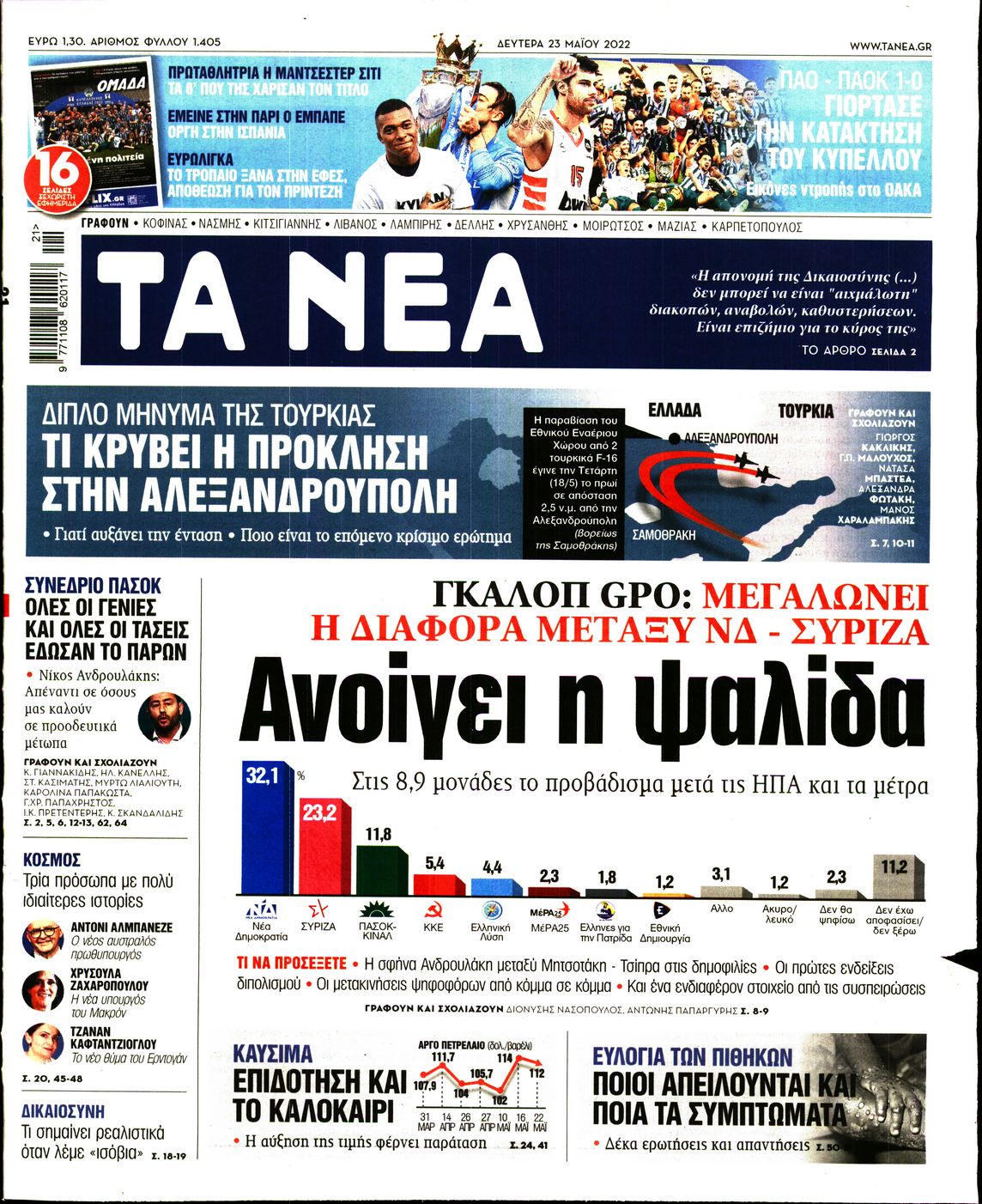 Εξώφυλο εφημερίδας ΤΑ ΝΕΑ 2022-05-23