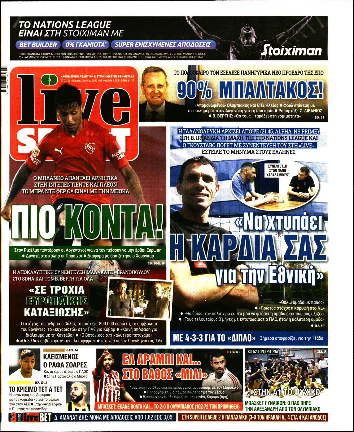 Εξώφυλο εφημερίδας LIVE SPORT 2022-06-02