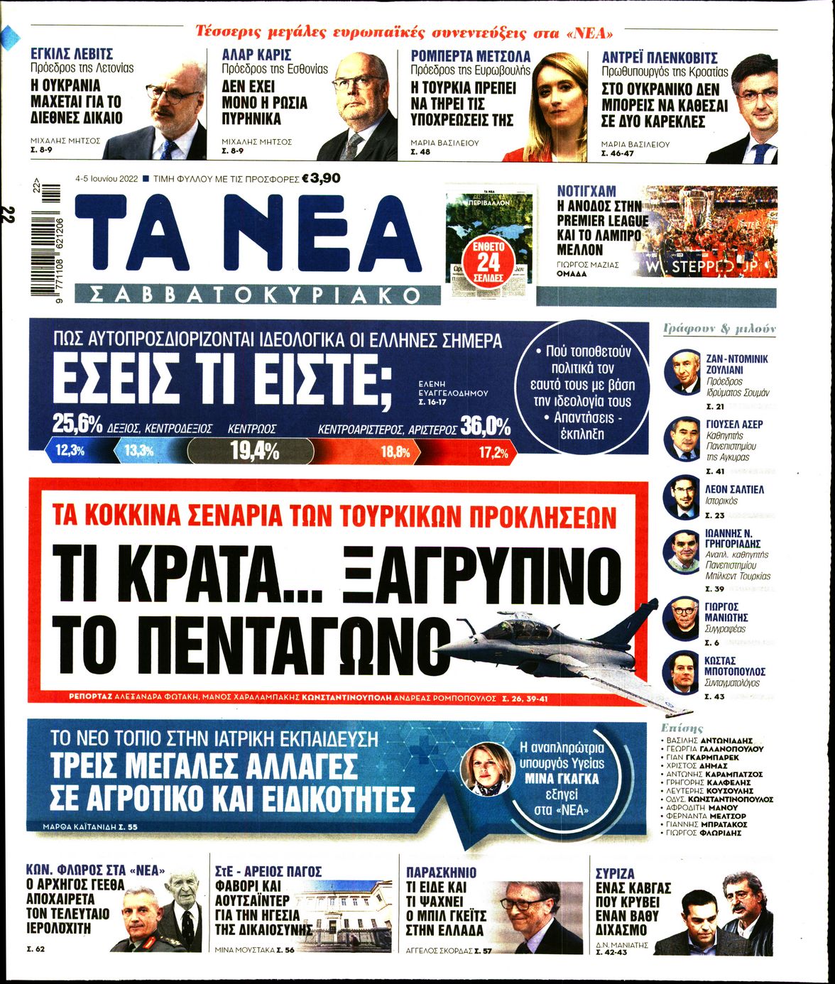 Εξώφυλο εφημερίδας ΤΑ ΝΕΑ 2022-06-04
