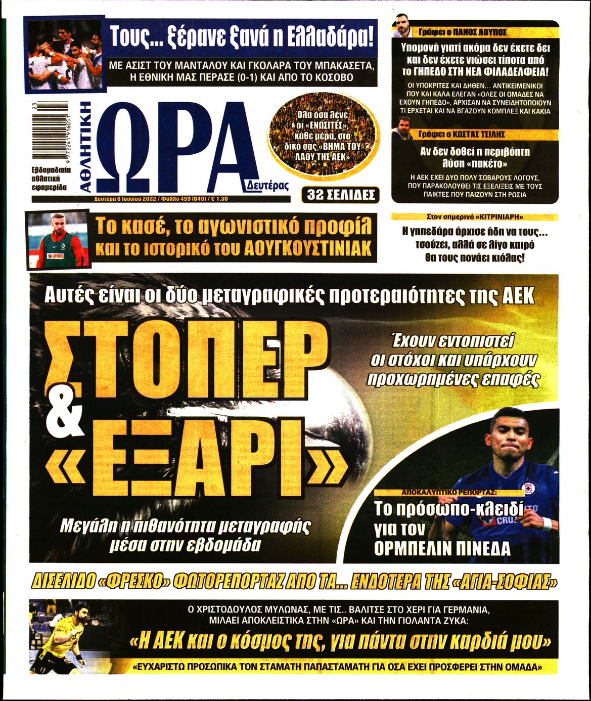 Εξώφυλο εφημερίδας ΩΡΑ ΓΙΑ ΣΠΟΡ 2022-06-06