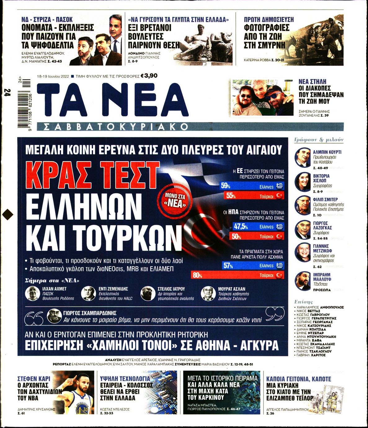 Εξώφυλο εφημερίδας ΤΑ ΝΕΑ 2022-06-18
