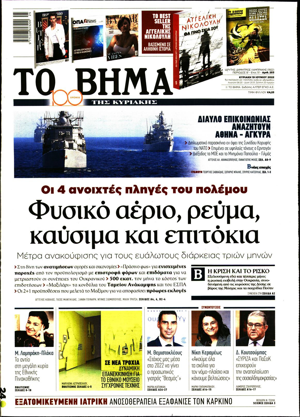 Εξώφυλο εφημερίδας ΤΟ ΒΗΜΑ 2022-06-19