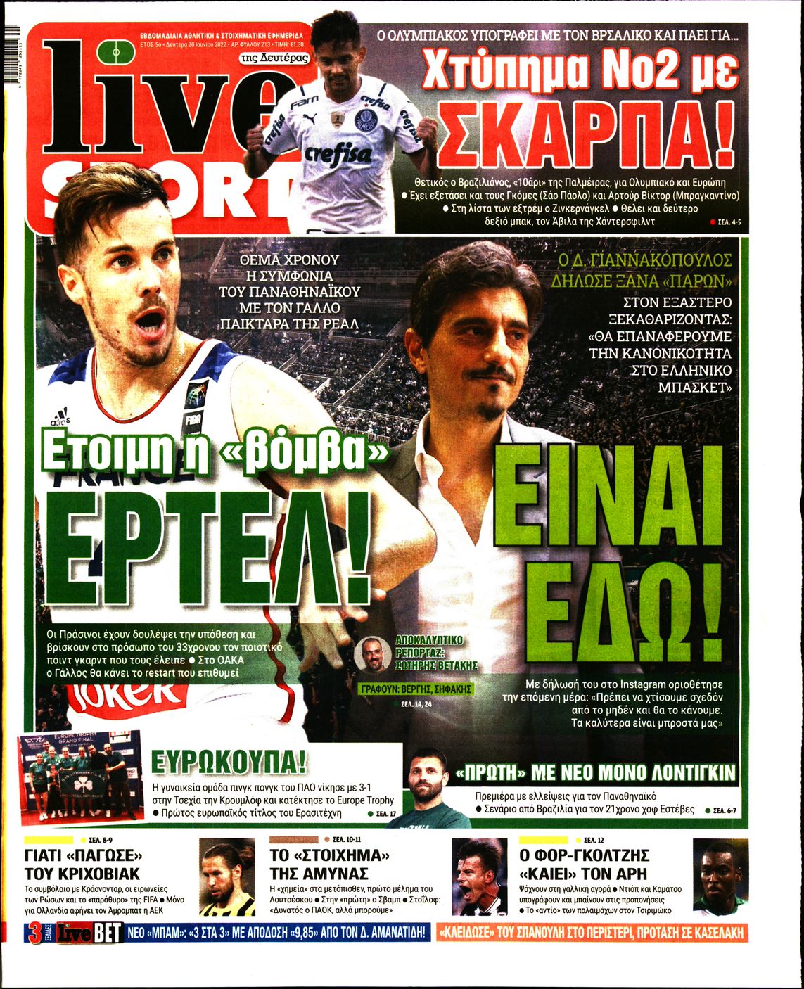 Εξώφυλο εφημερίδας LIVE SPORT 2022-06-20