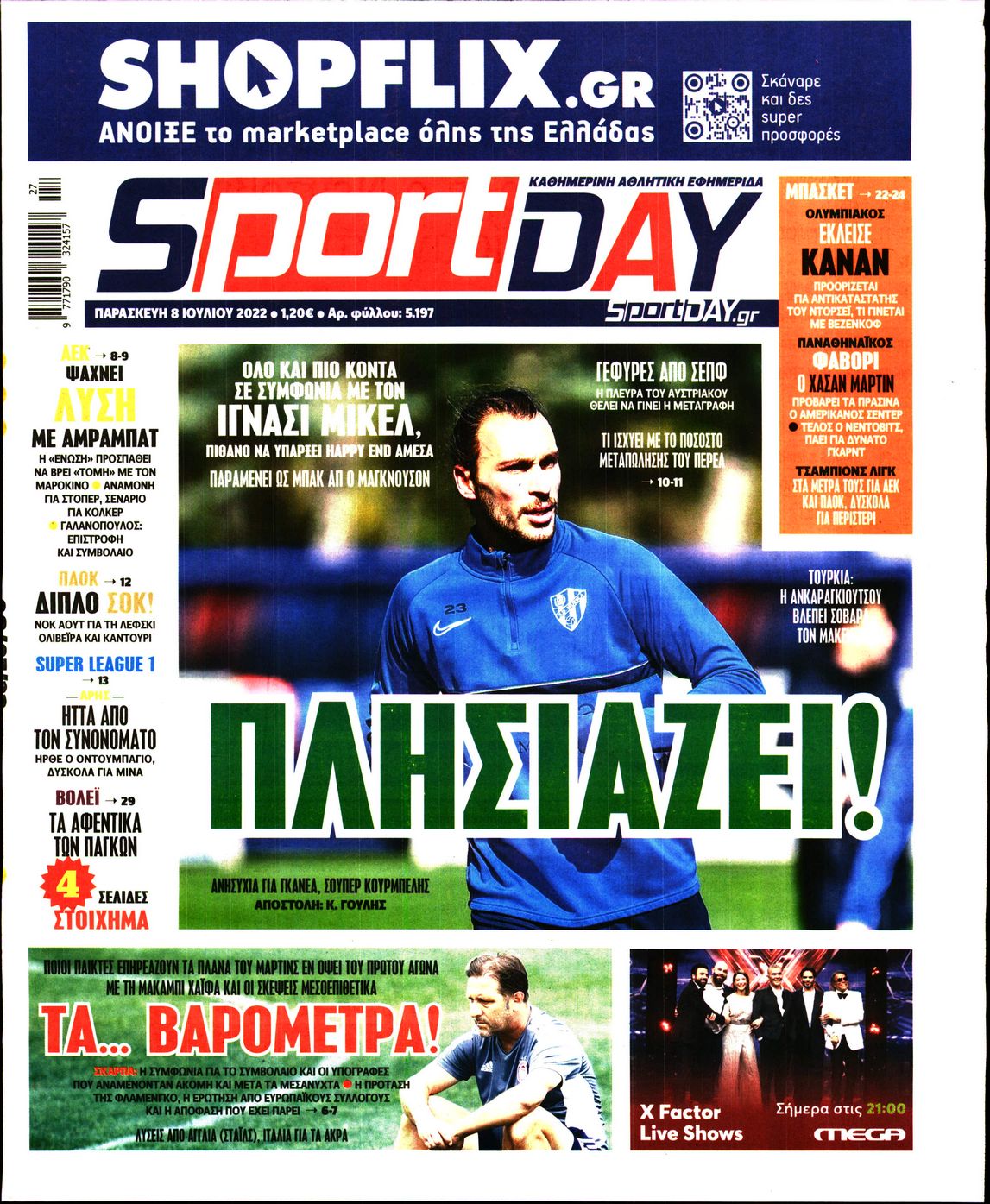 Εξώφυλο εφημερίδας SPORTDAY 2022-07-08