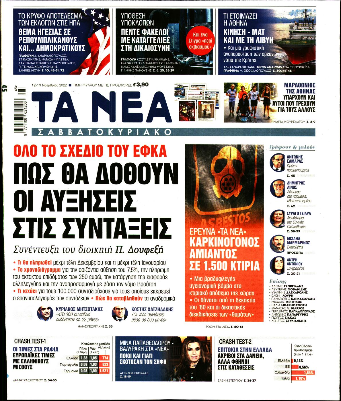 Εξώφυλο εφημερίδας ΤΑ ΝΕΑ 2022-11-12