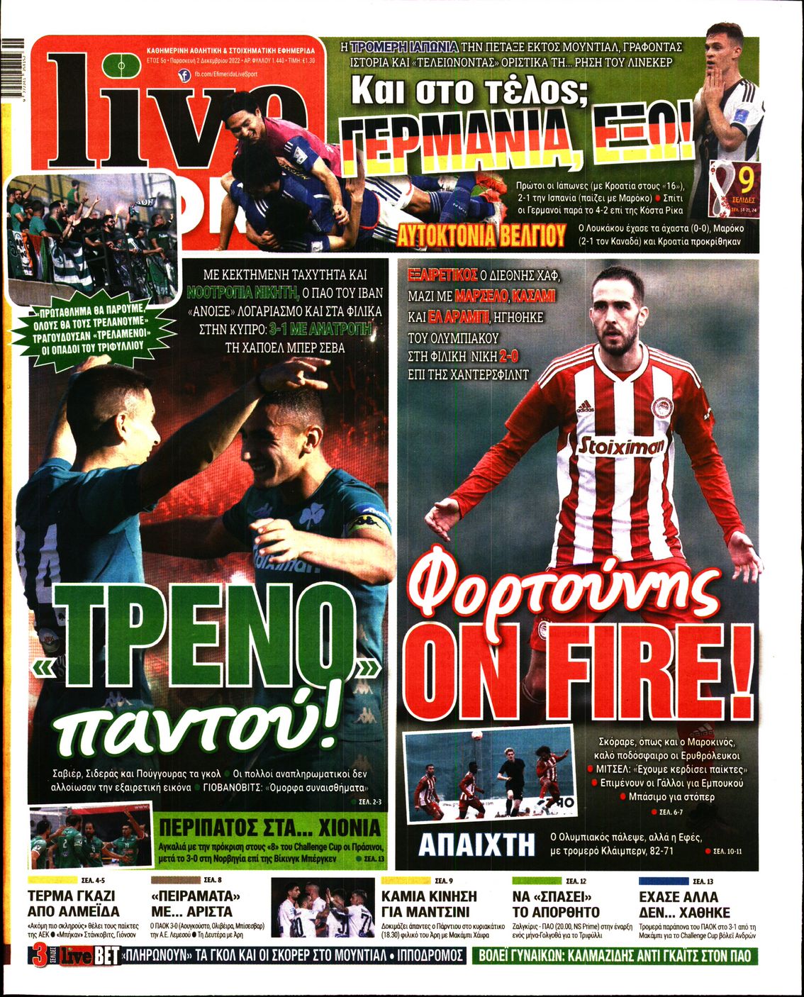 Εξώφυλο εφημερίδας LIVE SPORT 2022-12-02