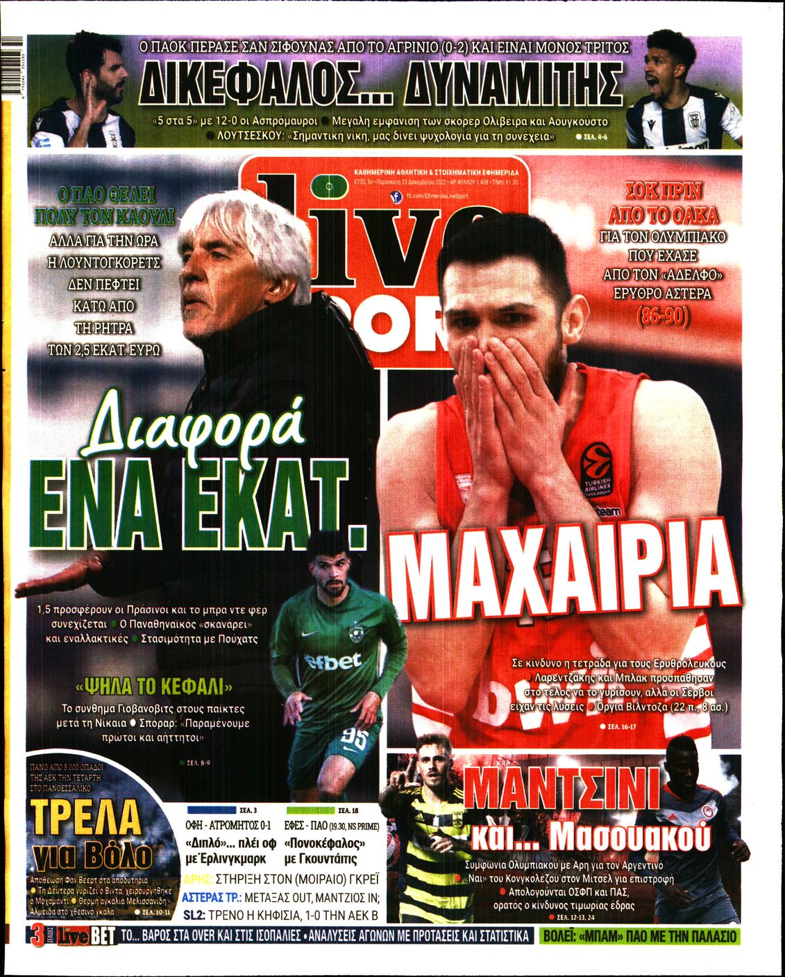 Εξώφυλο εφημερίδας LIVE SPORT 2022-12-23