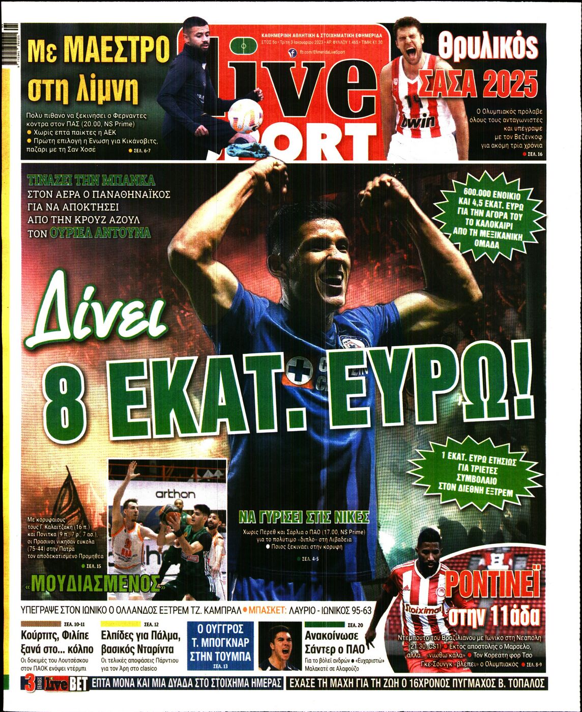 Εξώφυλο εφημερίδας LIVE SPORT 2023-01-03