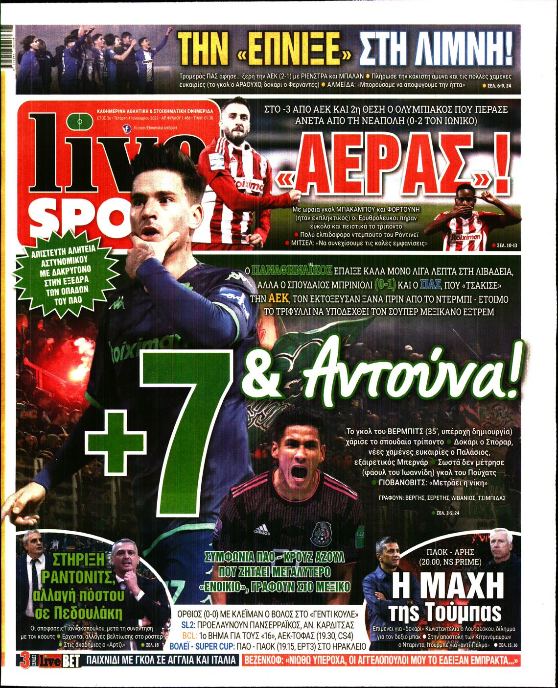 Εξώφυλο εφημερίδας LIVE SPORT 2023-01-04