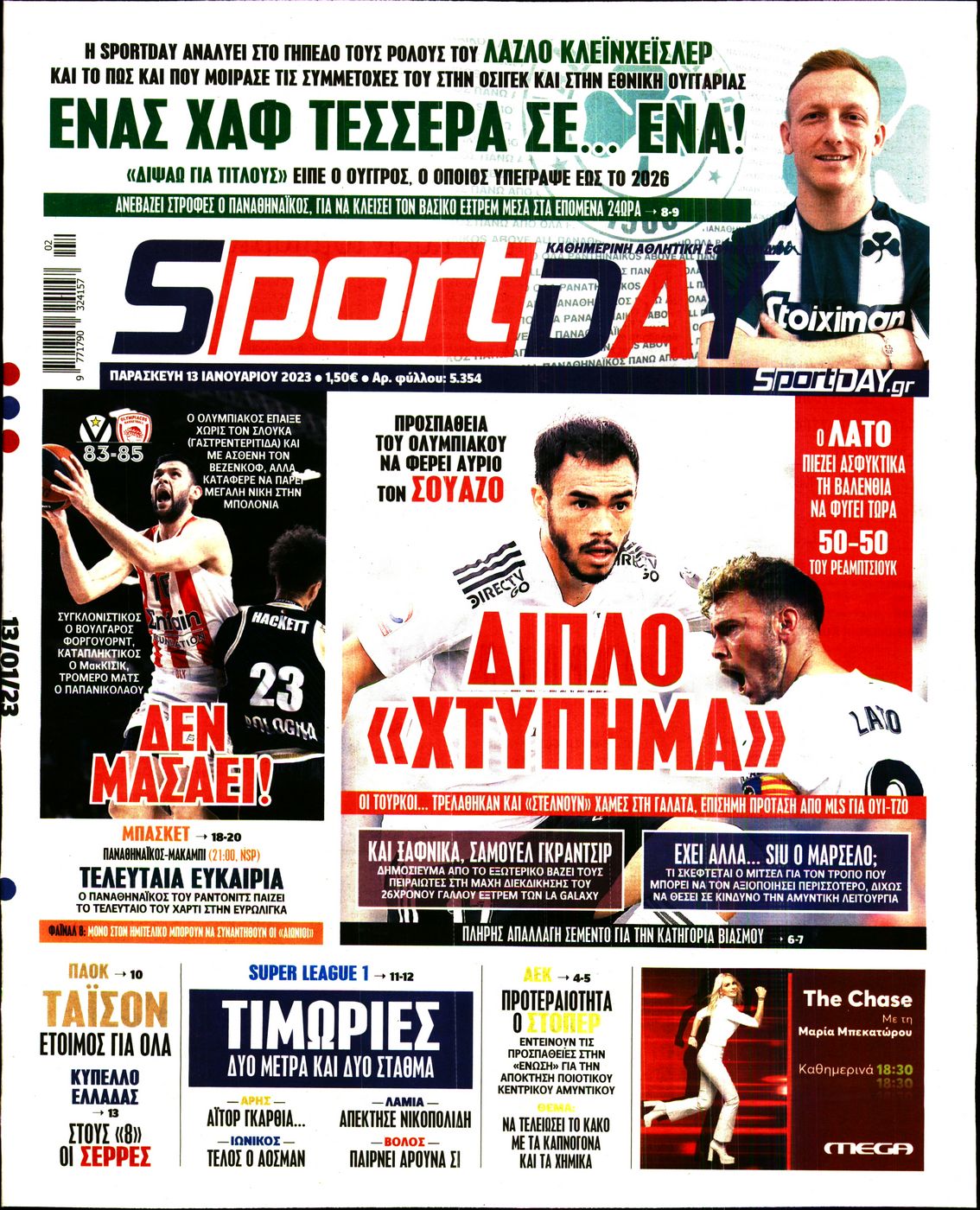 Εξώφυλο εφημερίδας SPORTDAY 2023-01-13