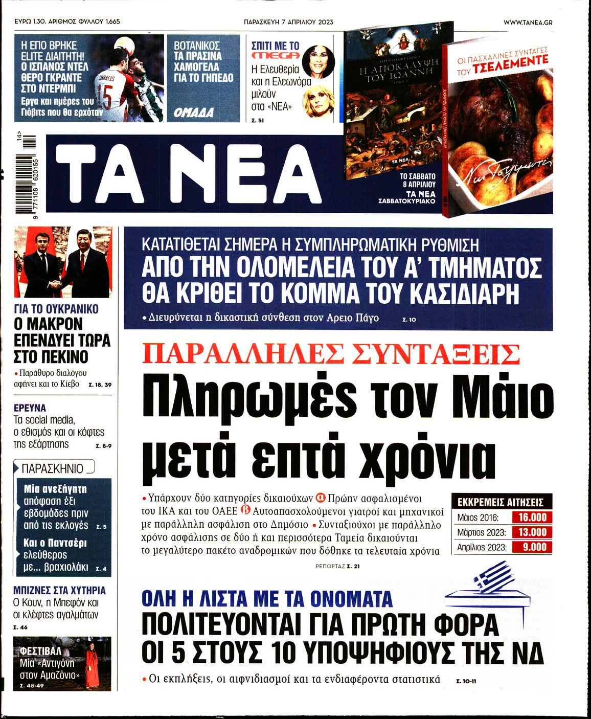 Εξώφυλο εφημερίδας ΤΑ ΝΕΑ 2023-04-07