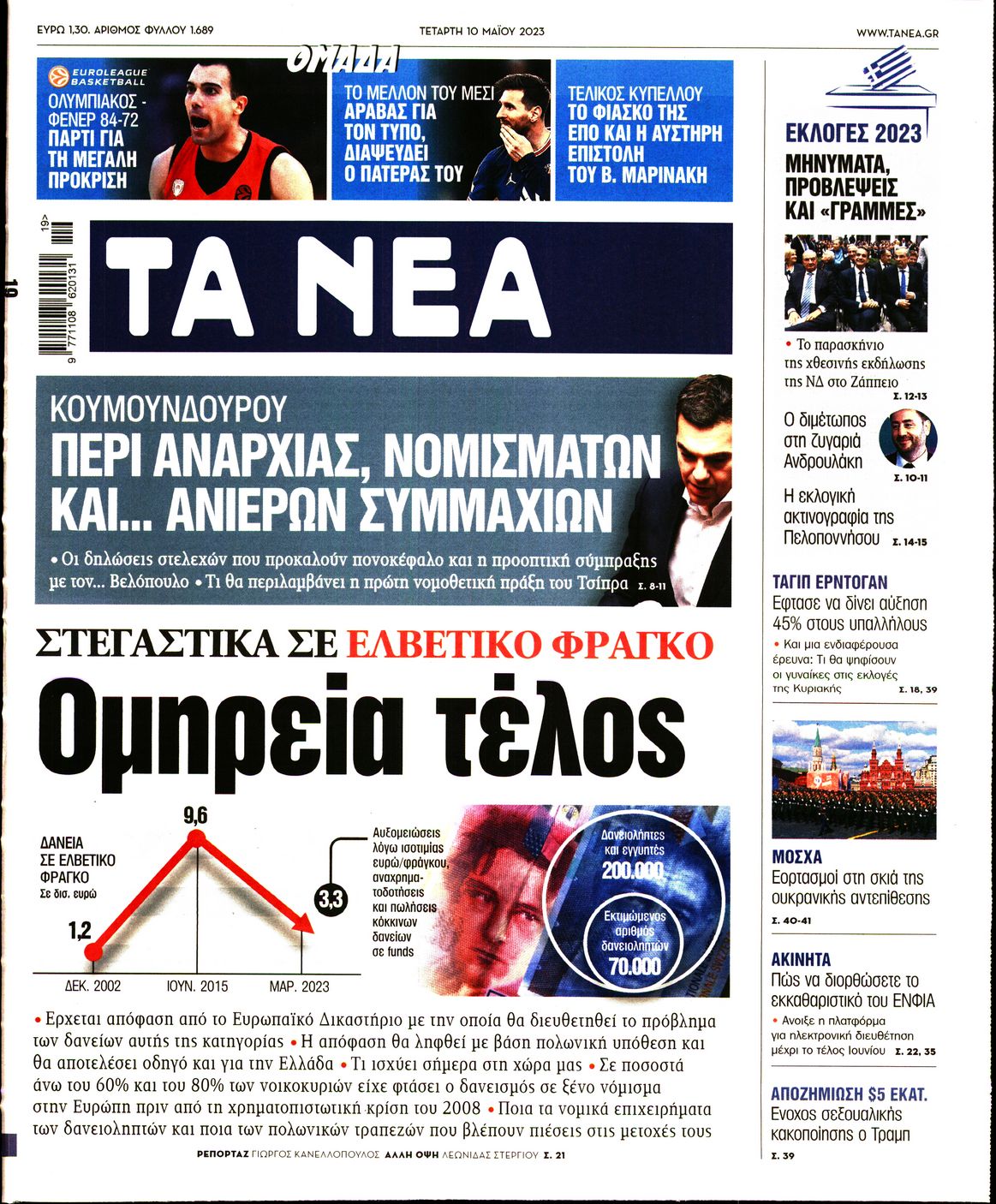Εξώφυλο εφημερίδας ΤΑ ΝΕΑ 2023-05-10