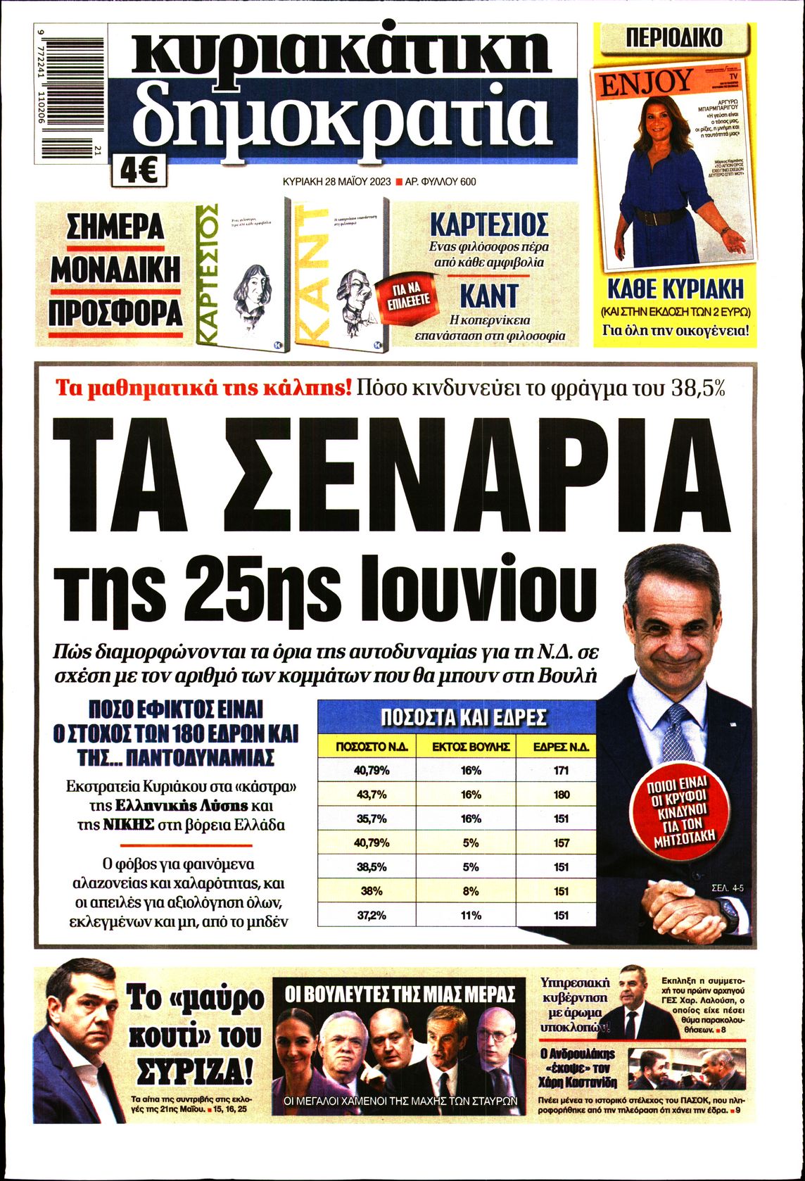 Εξώφυλο εφημερίδας ΔΗΜΟΚΡΑΤΙΑ 2023-05-28