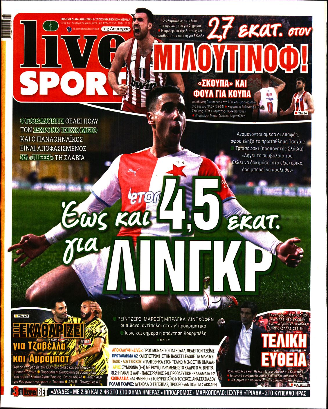 Εξώφυλο εφημερίδας LIVE SPORT 2023-05-29
