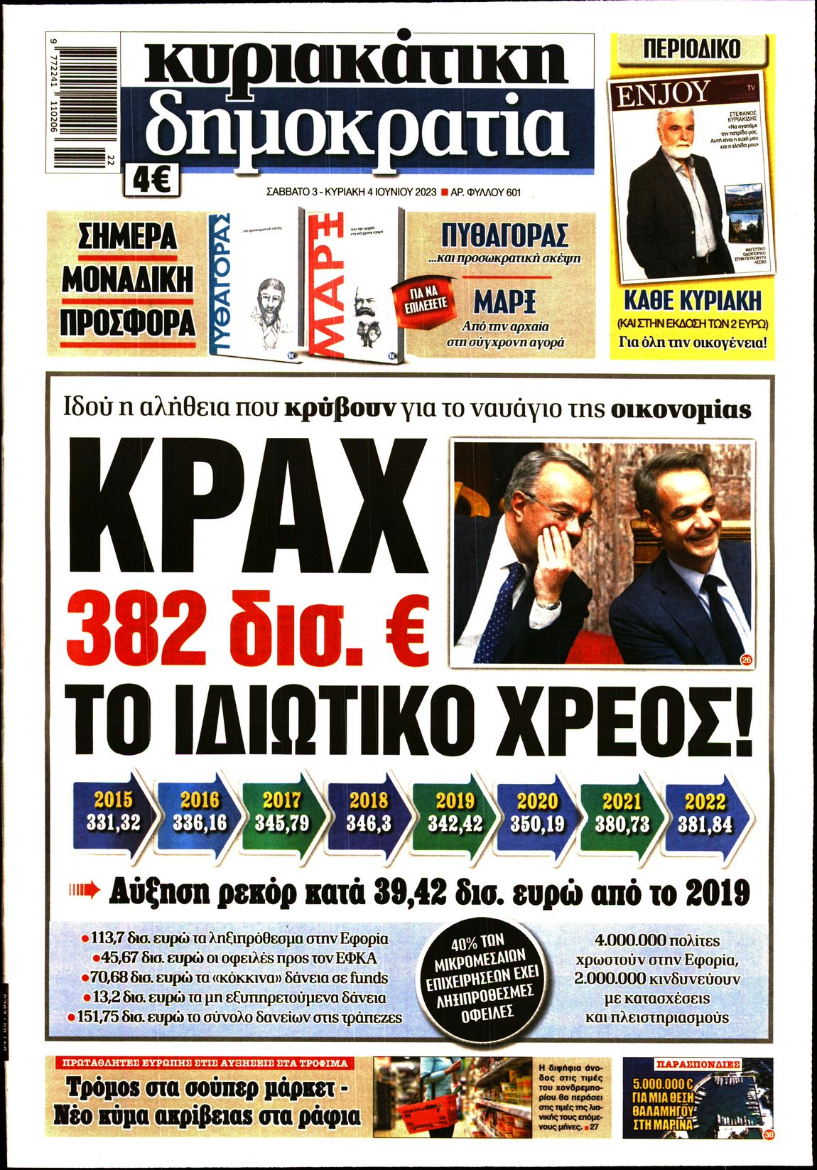 Εξώφυλο εφημερίδας ΔΗΜΟΚΡΑΤΙΑ 2023-06-03