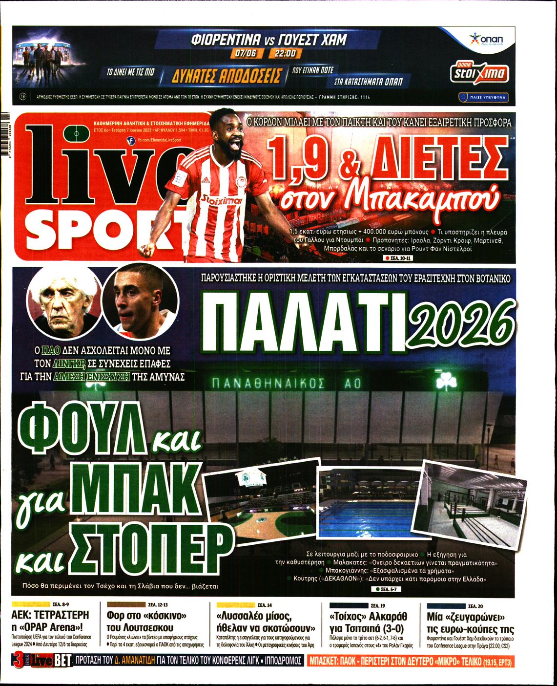 Εξώφυλο εφημερίδας LIVE SPORT 2023-06-07