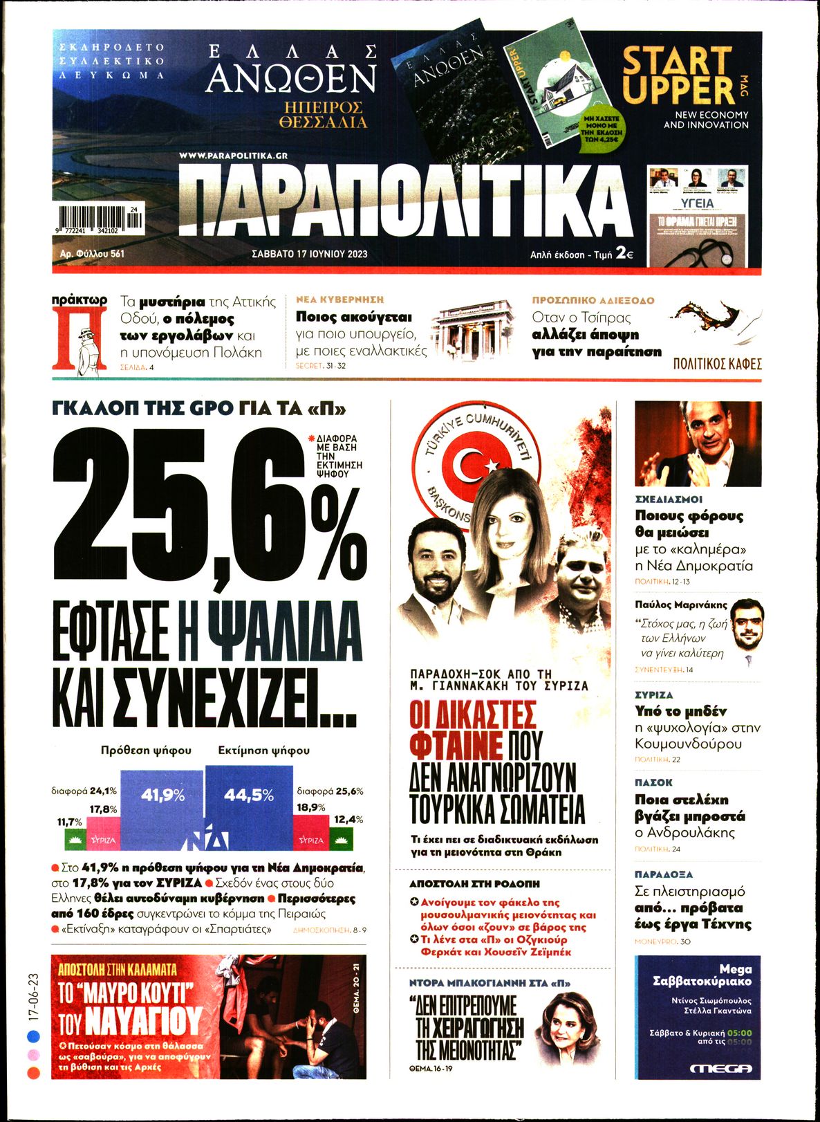 Εξώφυλο εφημερίδας ΠΑΡΑΠΟΛΙΤΙΚΑ 2023-06-17