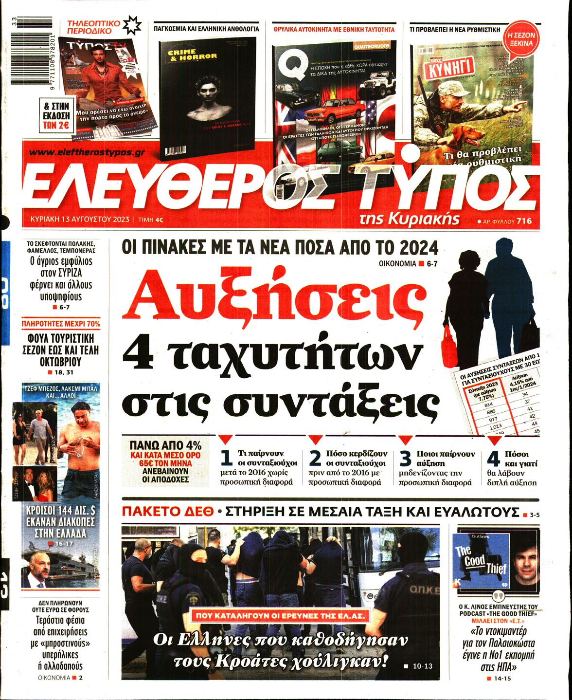 Εξώφυλο εφημερίδας ΕΛΕΥΘΕΡΟΣ ΤΥΠΟΣ 2023-08-13