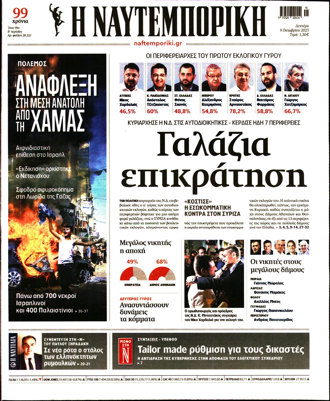 Εξώφυλο εφημερίδας ΝΑΥΤΕΜΠΟΡΙΚΗ 2023-10-09