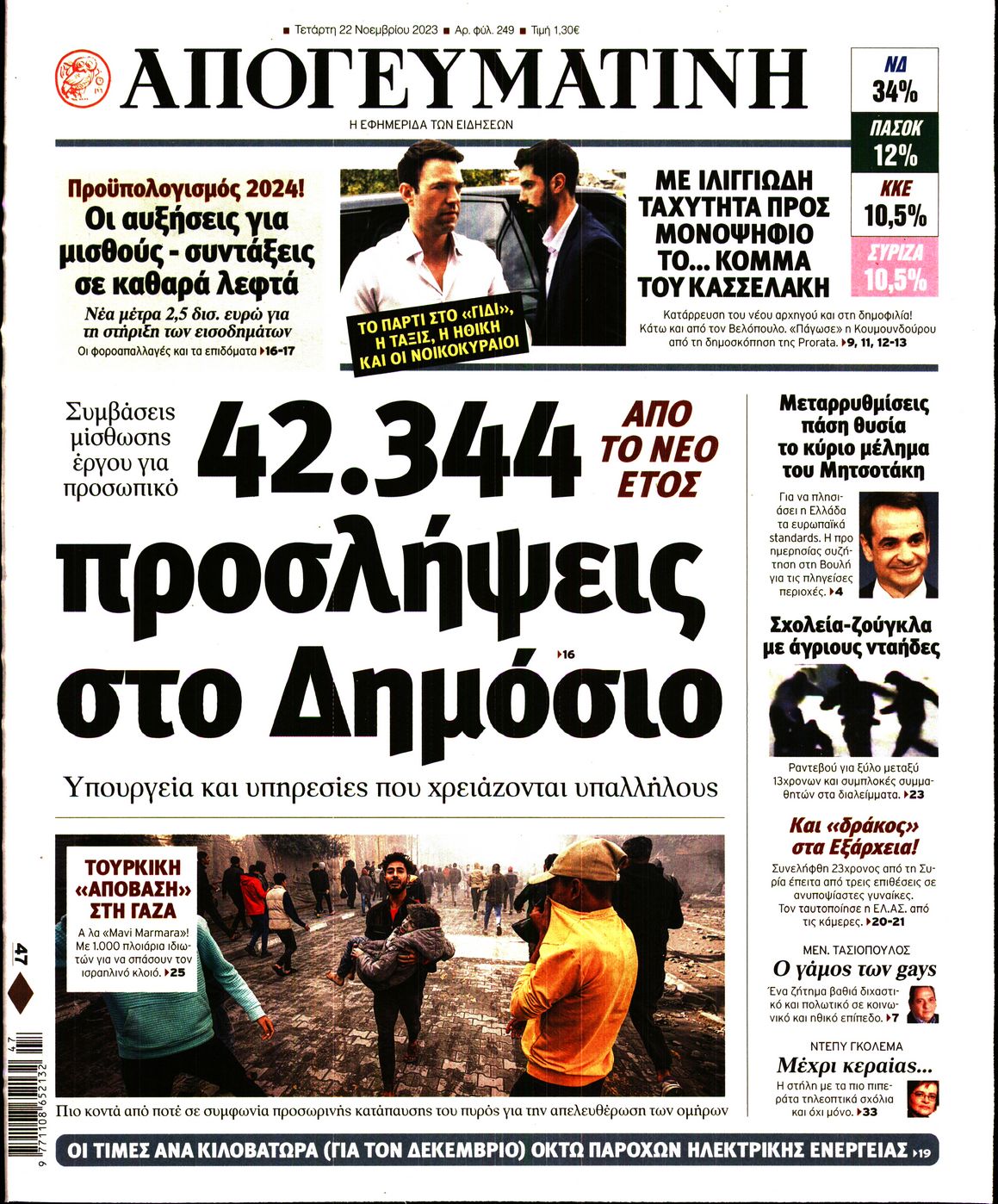 Εξώφυλο εφημερίδας ΑΠΟΓΕΥΜΑΤΙΝΗ 2023-11-22