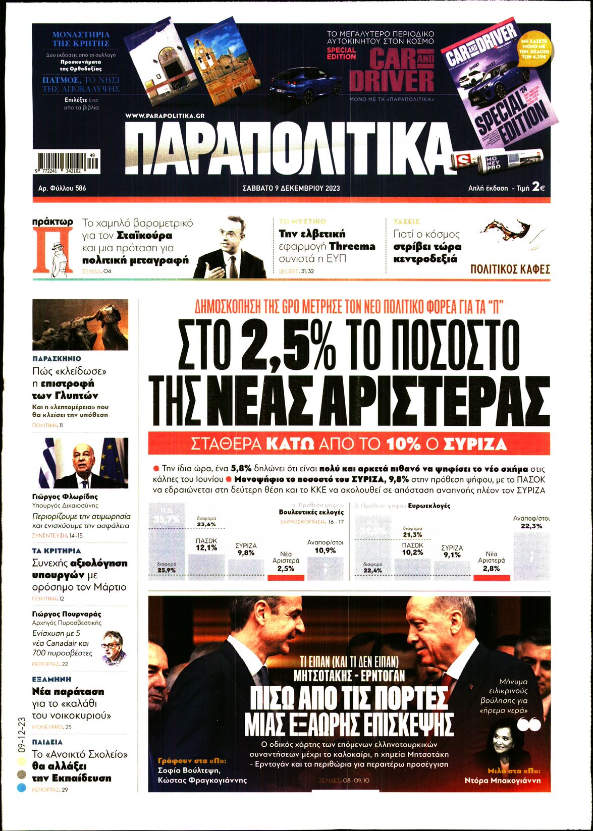 Εξώφυλο εφημερίδας ΠΑΡΑΠΟΛΙΤΙΚΑ 2023-12-09