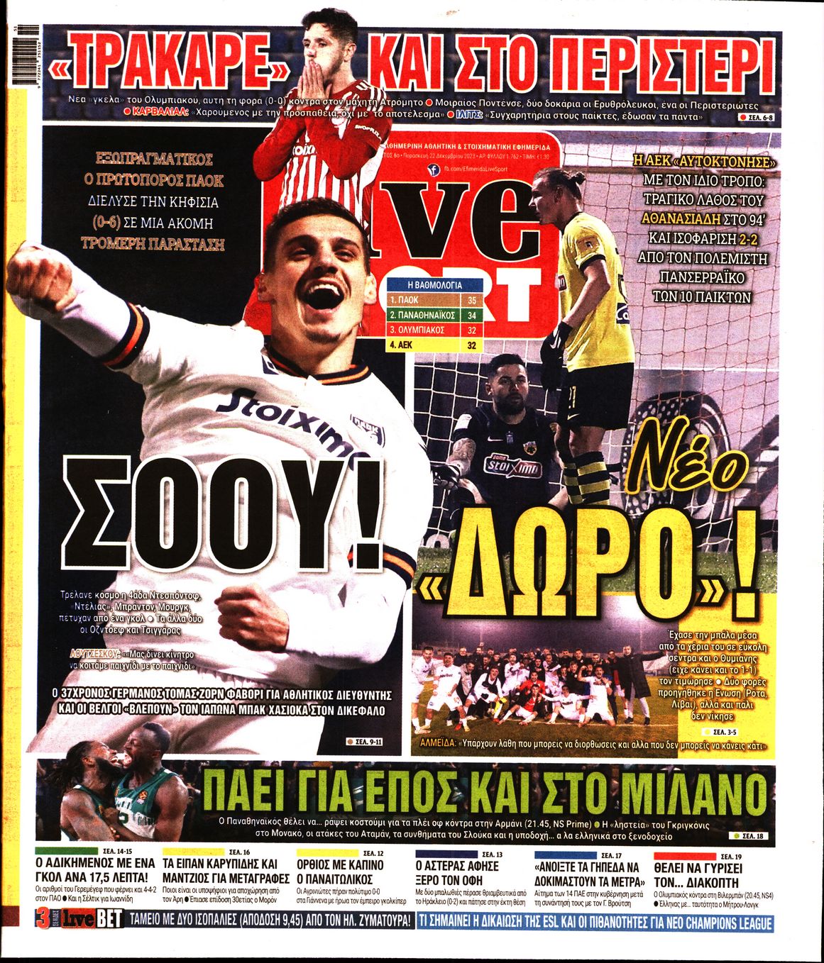 Εξώφυλο εφημερίδας LIVE SPORT 2023-12-22