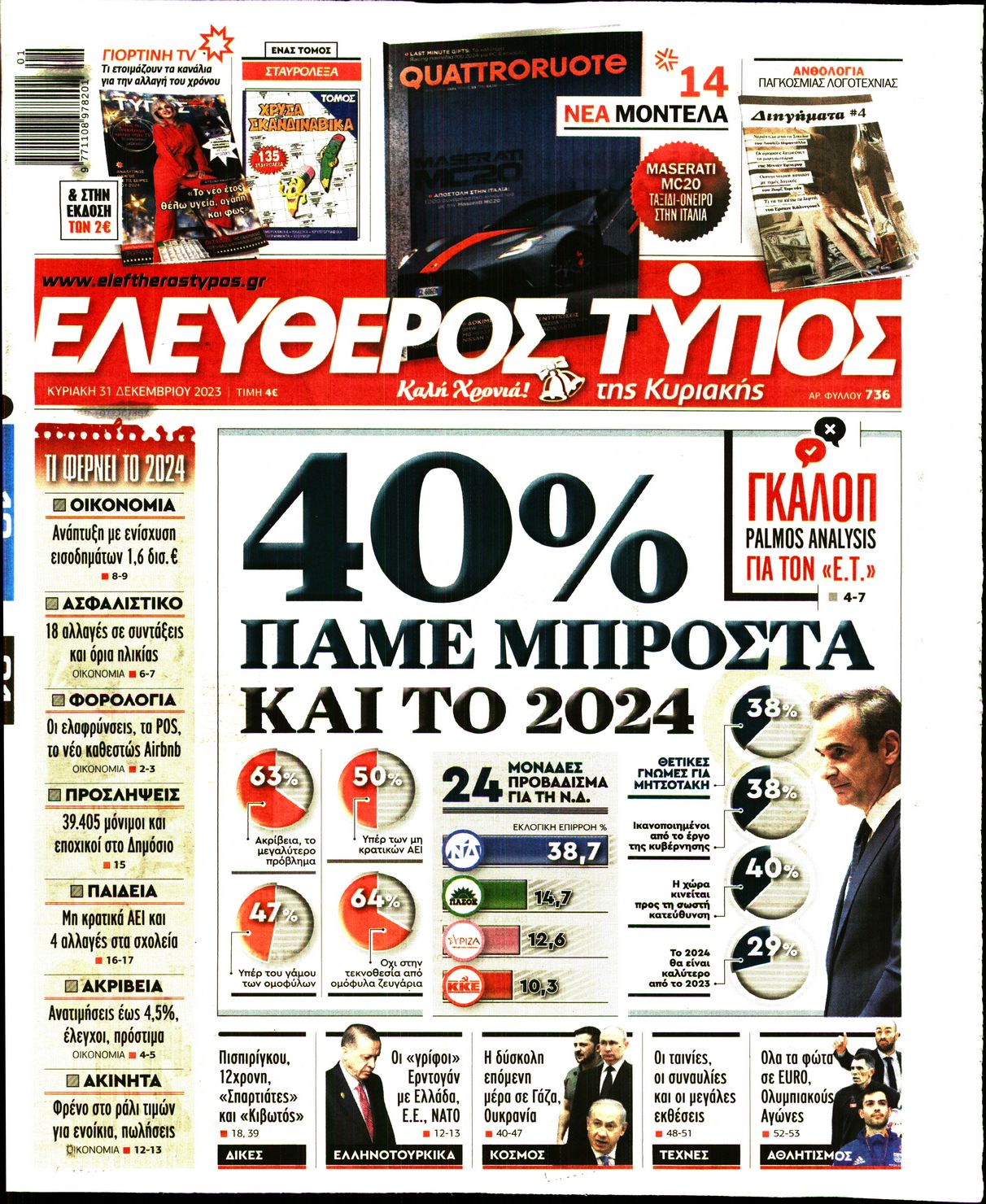 Εξώφυλο εφημερίδας ΕΛΕΥΘΕΡΟΣ ΤΥΠΟΣ 2023-12-31