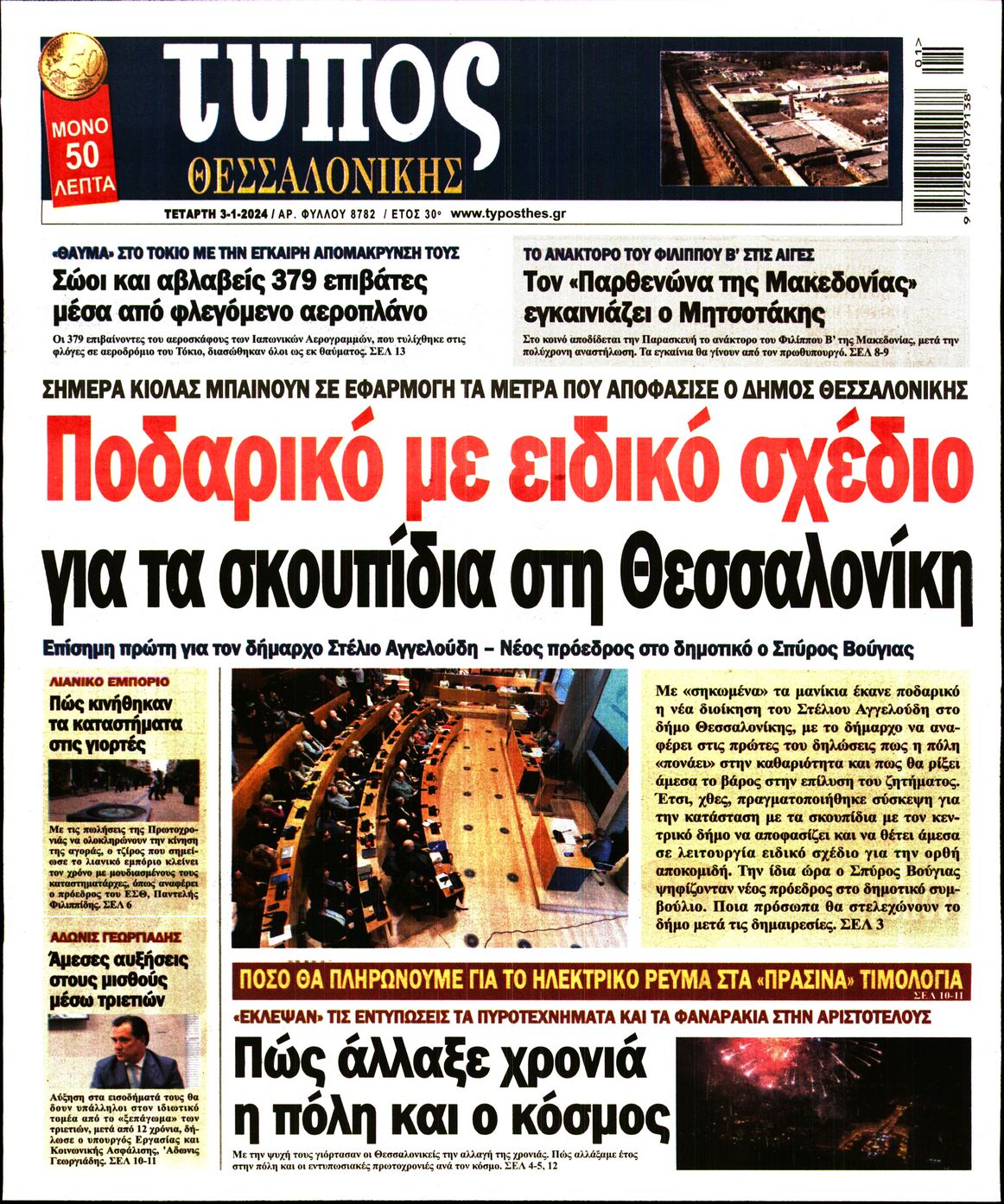 Εξώφυλο εφημερίδας ΤΥΠΟΣ ΘΕΣ/ΝΙΚΗΣ 2024-01-03