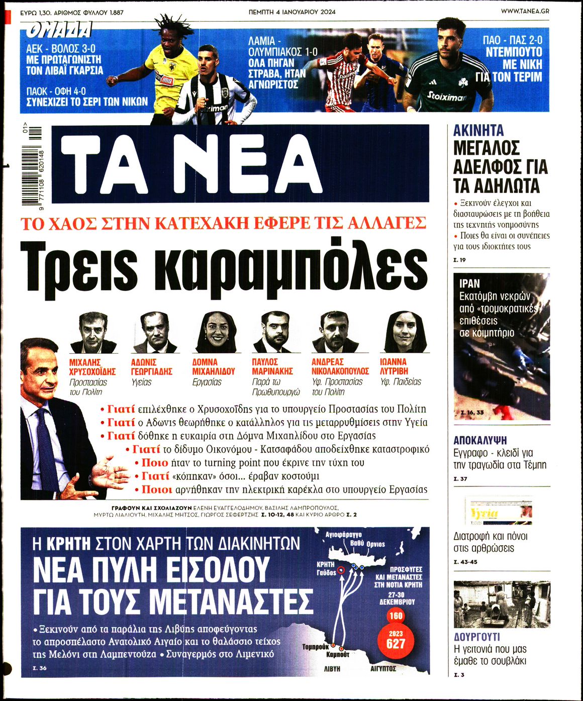 Εξώφυλο εφημερίδας ΤΑ ΝΕΑ 2024-01-04