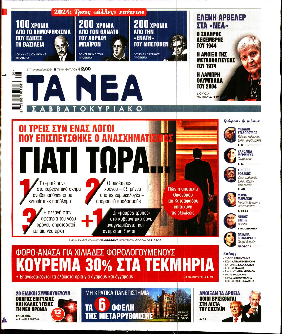 Εξώφυλο εφημερίδας ΤΑ ΝΕΑ 2024-01-05