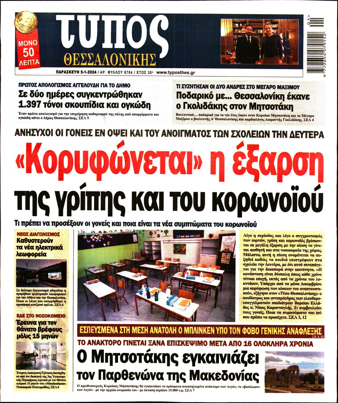 Εξώφυλο εφημερίδας ΤΥΠΟΣ ΘΕΣ/ΝΙΚΗΣ 2024-01-05