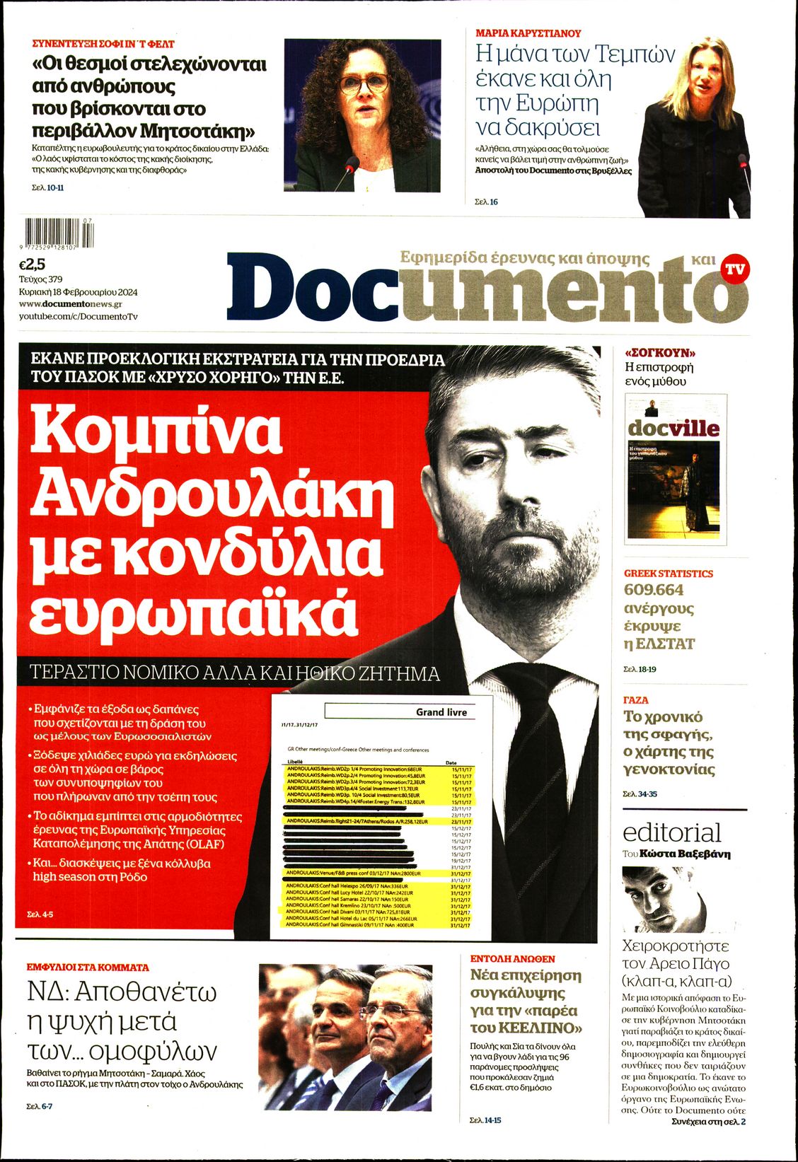 Εξώφυλο εφημερίδας DOCUMENTO 2024-02-18