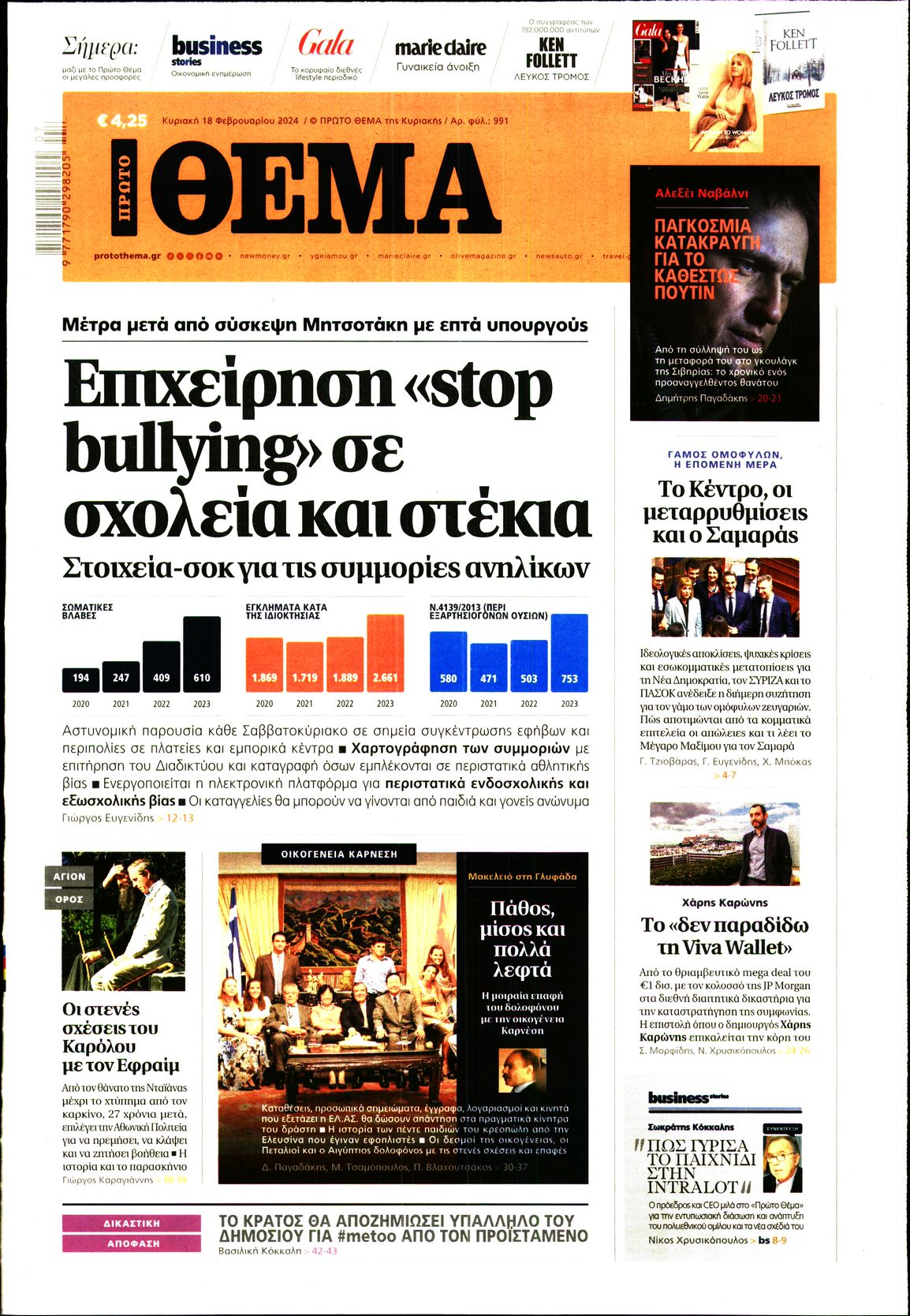 Εξώφυλο εφημερίδας ΠΡΩΤΟ ΘΕΜΑ 2024-02-18